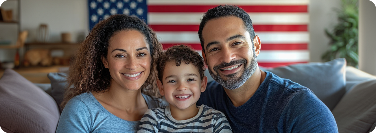 Family smiling in the United States